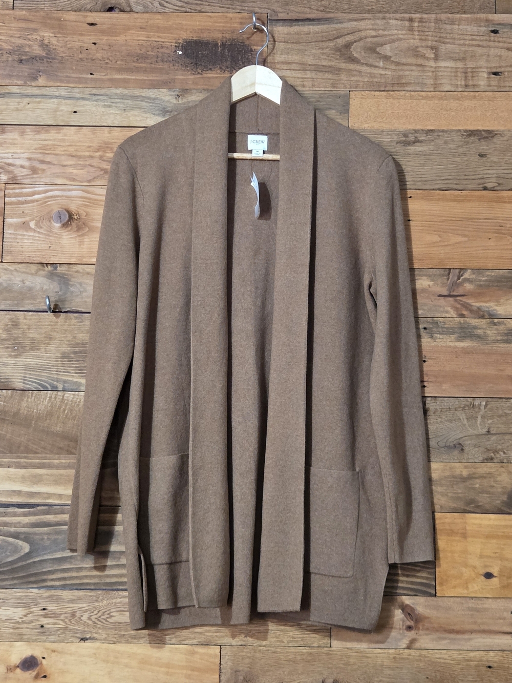NWT J.Crew 100% Cotton $118 Long Cardigan Brown Pockets Cozy Cabin preppy Sz M